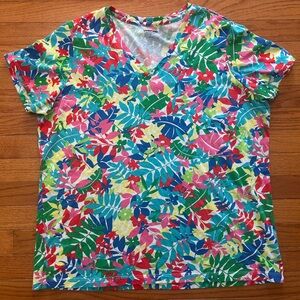 Lands' End T-Shirt Size XL Multicolor Tropical Relaxed Short Sleeve 100% Cotton